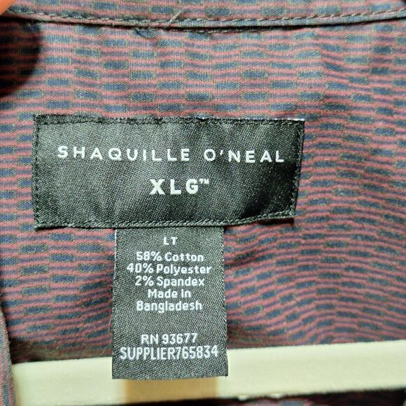 Shaquille ONeal Long Sleeve Dress Shirt XLG LT Deep Plum Dash Print Casual Dress - Picture 6 of 7